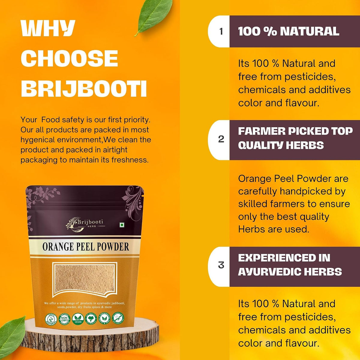Brijbooti Orange peel powder for face 200g | Face Pack & Face Mask | Detan, Acne, Oil Control & Pimples With Vitamin C | orange peel powder for drinking