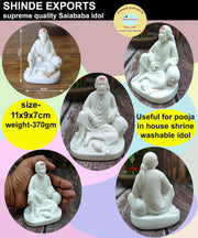 SHINDE EXPORTS shirdi saibaba Idol Marble/saibaba Idol for car Dashboard 11 cm (White Lacquered dwarkamai)