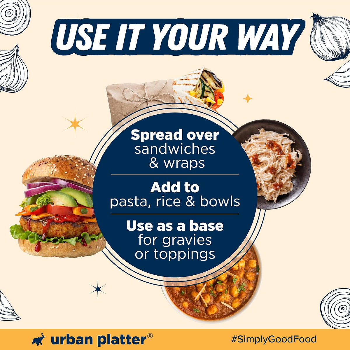 Urban Platter Caramelized Onion, 1Kg (Sweet-Savoury Onion Base for Pasta, Sandwiches, Gravies & Gourmet Cooking, Soft, Jammy & Slow Cooked, Perfect for Meal Preps, Value Pack)