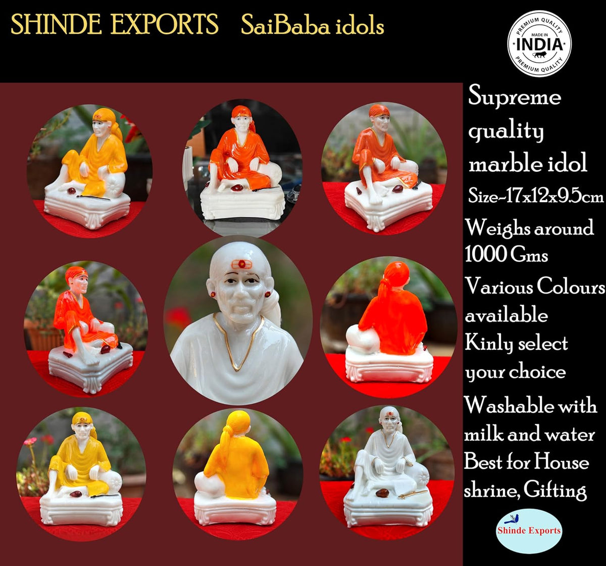 SHINDE EXPORTS Shirdi Saibaba Big Size dwarkamai Marble Idol for Pooja Room Statue for Home Worship Baba 6.5 inches murti