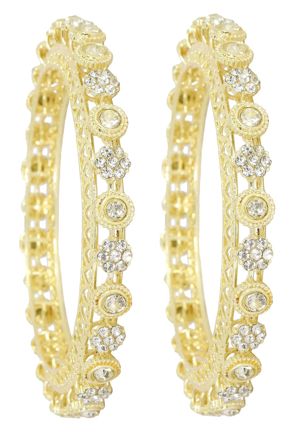 NMII Traditional Metal with Zircon Diamond Adorned Bangles Set For Women & Girls | Premium Rajwadi Kada For Women | Fancy Women's Bangles Bracelet For Wedding, Party, Festive Occasion- Set of 2