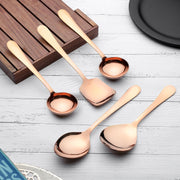Parage 5 Pieces Stainless Steel Serving Spoons Set of 5 for Dining Table/Kitchen, 1.8 mm Heavy Gauge (2 Soup Ladle/Karchi, 1 Deep Turner, 1 Solid Spoon (Chamcha), 1 Rice Spoon (Steel Rose, Pack of 5)