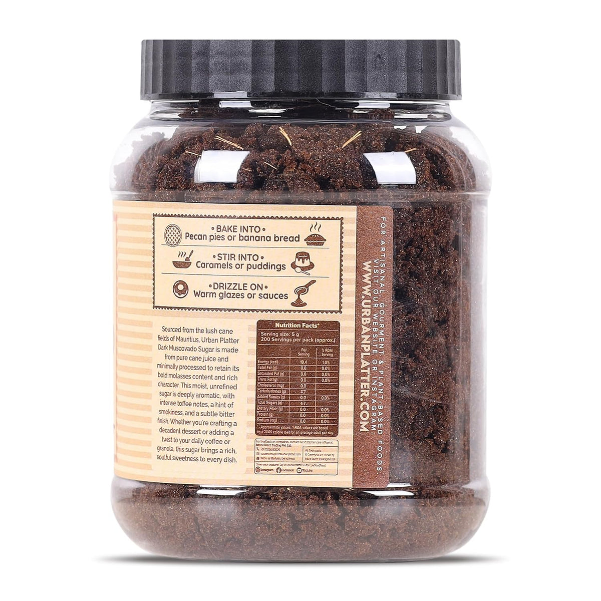 Urban Platter Mauritian Dark Muscovado Sugar, 1kg (Rich & Intense | Perfect for indulgent Baking & Desserts)