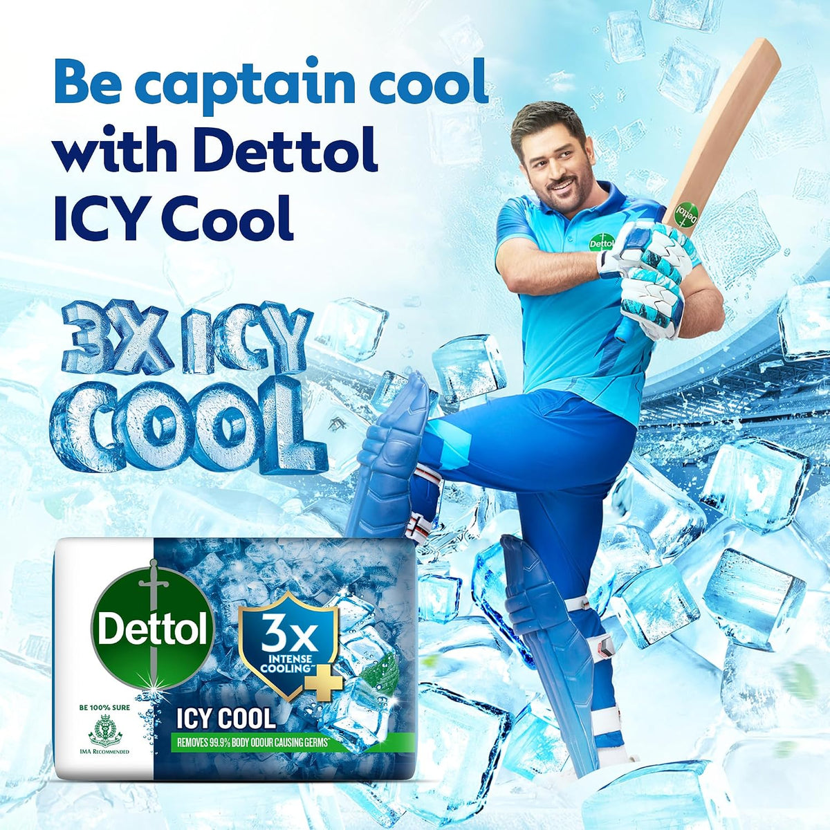 Dettol Icy Cool Bathing Soap Bar With 3x intense cooling (750gm), 150gm - Pack of 5