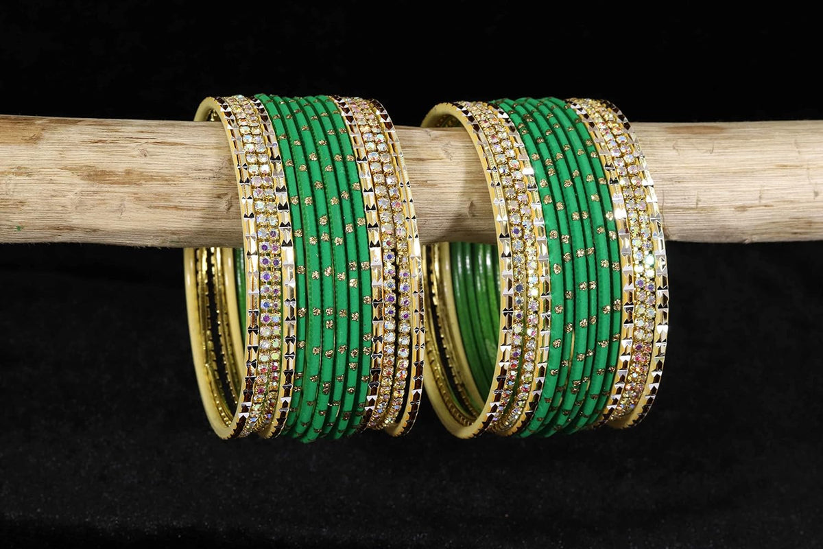 NMII Non-Precious Metal with Base Metal and Studded with Rainbow Zircon Gemstone Glossy Finished Traditional Bangle set for Women and Girls