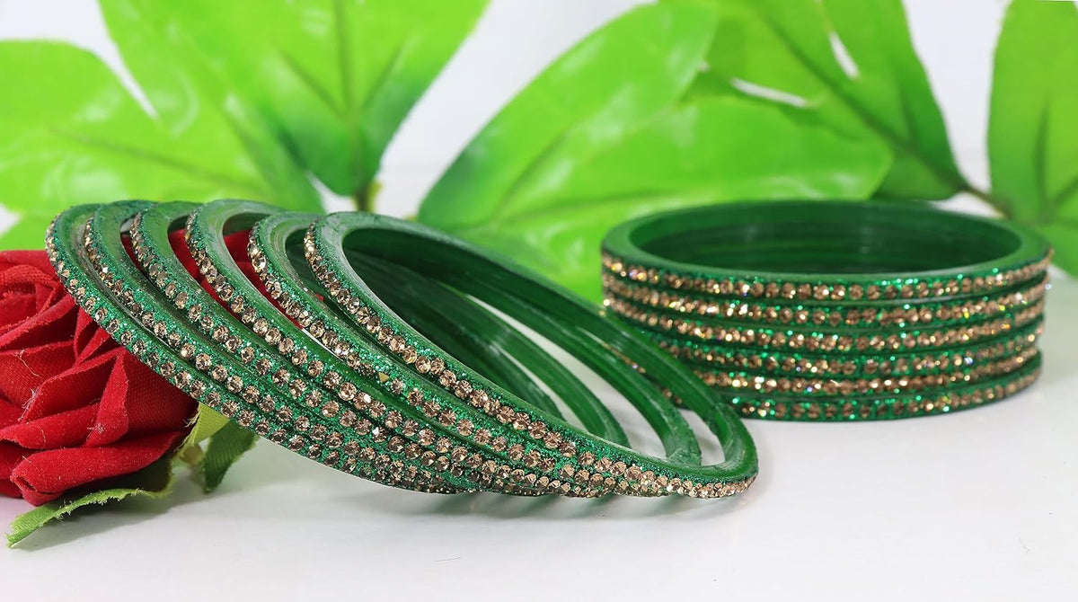 NMII Glass Glossy Zircon Gemstone Worked Kada Set For Women/Girls