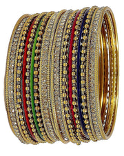 NMII Non-Precious Metal with Base Metal Zircon Gemstone Studded Glossy Finished Ballchain Linked Gold Plated Cutting Pattern Bangle set for Women and Girls