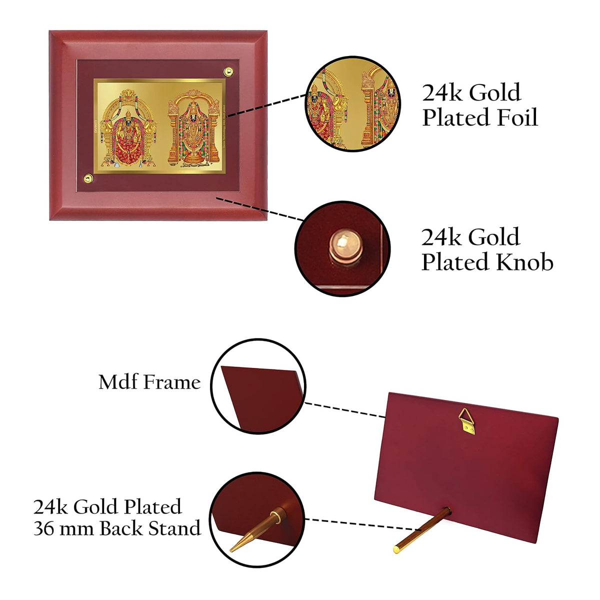 DIVINITI 24K Gold Plated Maa Padmavati and Lord Tirupati Balaji Photo Frame | Premium Religious Gift & Spiritual Home Decor | MDF Gold Foil Frame for Pooja Room, Mandir, Wall & Gifting | 16 x 13.5 CM