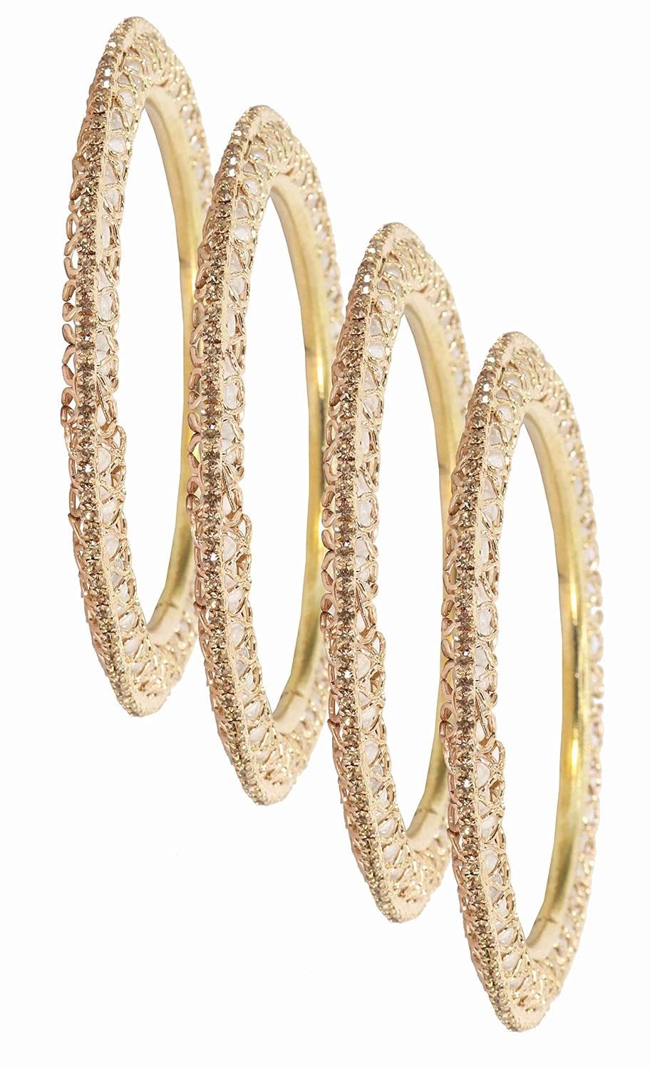 NMII Latest Gold Plated Metal with Zircon Diamond Stone & Pearls Moti Bangles Set For Women & Girls | Traditional Women's Bangles | Designer Fancy Kada For Women | Wedding Bangles- Set of 4