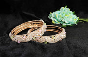 NMII Latest Metal Pearls Moti Bangles Kada Set For Women & Girls | Stylish Girl's Bangles Bracelet | Metal Bangles | Kada For Women | Bangles For Wedding, Party, Festive, Occasion Wear- Set of 2 Kada
