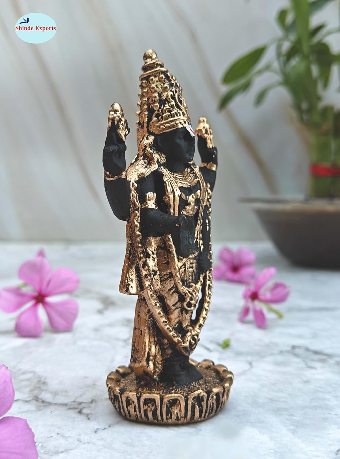 SHINDE EXPORTS Govinda Idol for car Dashboard/Balaji murti for car/tirupati Balaji murti/Balaji Vishu Statue for Pooja Room (Gold)