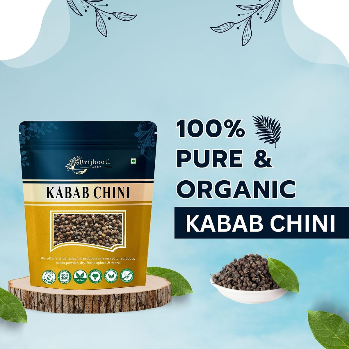 BrijBooti Sheetal Chini - Kababchini - Piper Cubeba - Cubeb Berries - Kankol Mirch (100 Gr)