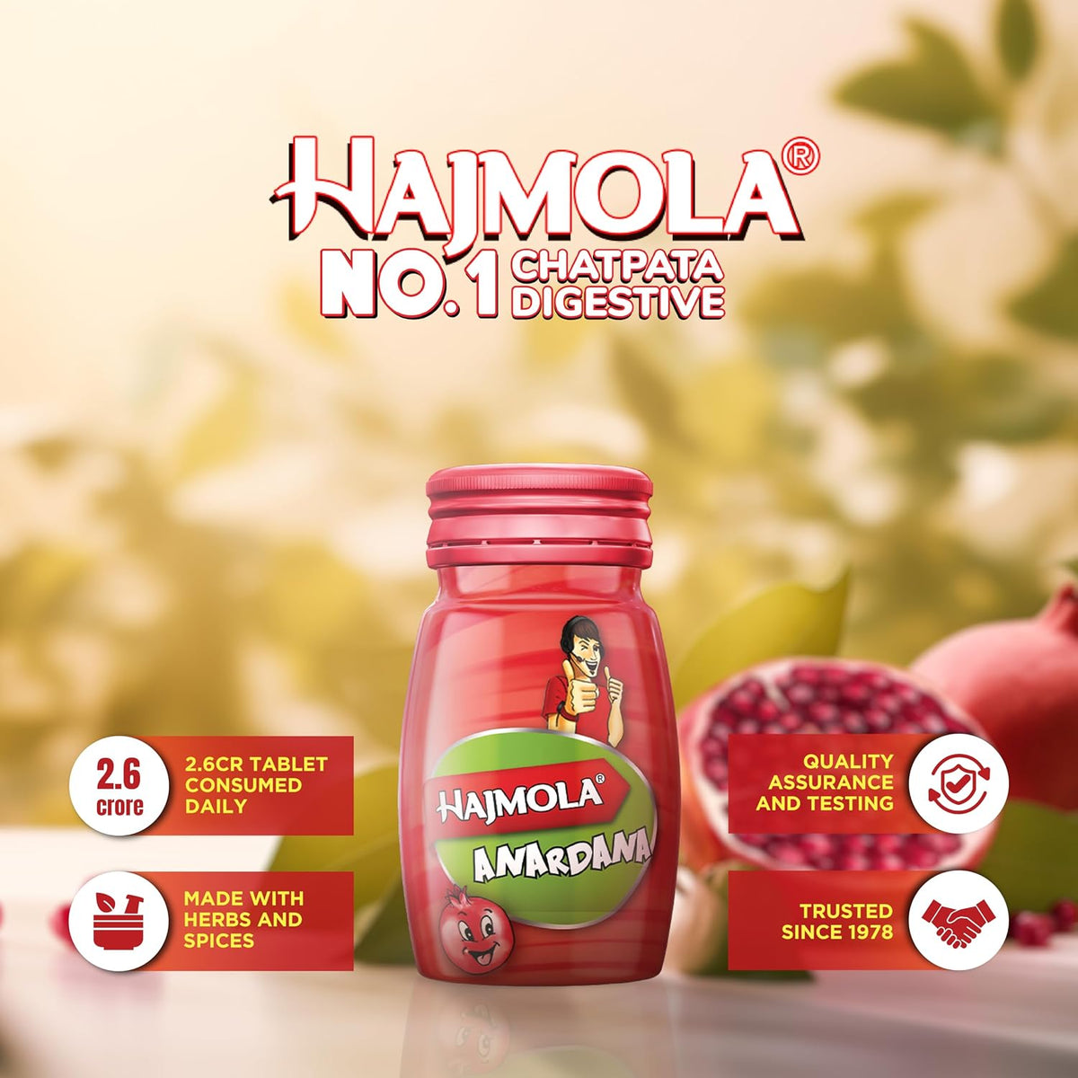 Dabur Hajmola Anardana – Digestive Tablets | Pack of 120 | Tangy Pomegranate Flavour | Improves Digestion & Relieves Gas | Ayurvedic Herbal Formula