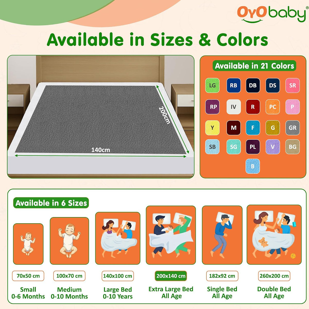 OYO BABY Extra Absorbent Waterproof Baby Dry Sheet (Dark Blue, X-Large (200cm x 140cm))