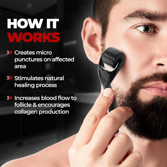 Beardo Derma Roller For Hair Growth 0.5 mm with 540 Chromium Needles | Reverse Signs of Aging | Dermaroller Increases Collagen production Repairs Damaged Hairs | For Hair Fall, Thickening