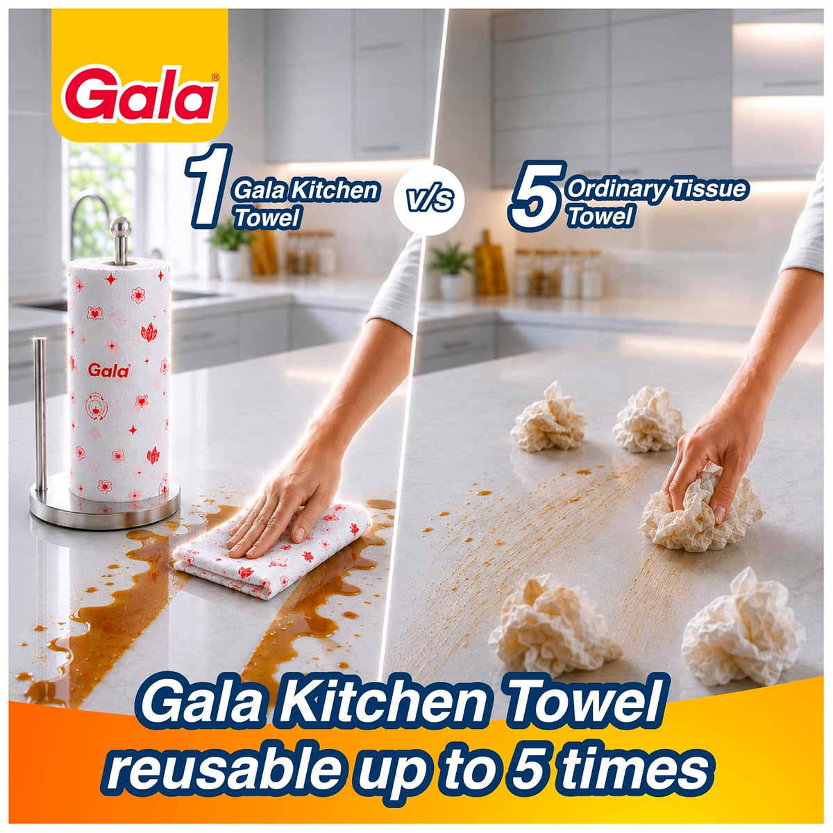 Gala Reusable Kitchen Towel Roll (Anti-Bacterial,80 Washable Wipes per Sheet)
