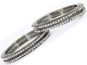 NMII Non-Precious Metal Base Metal and Curved Shaped Studded with Zircon Gemstone Glossy Finished Bangle/Kada Set For Women and Girls