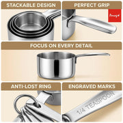 Parage Stainless Steel Measuring Cups & Spoon Combo for Dry or Liquid/Kitchen Gadgets/Cooking & Baking/Stackable Professional Measuring Cup Set with Measurement Handles (Set of 4 Cups & 4 Spoons)
