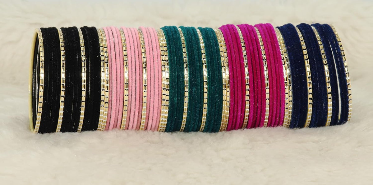 NMII 10 Colour Velvet Bangles Combo Set For Women and Girls | Premium Metal Bangle Set | Multicolour Bangles Set | Traditional Plain Simple Velvet Bangles- Set of 160 Bangles