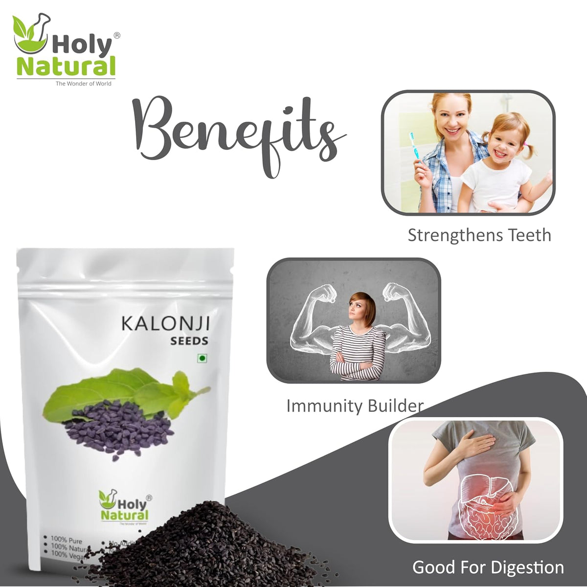 Holy Natural Kalonji Seeds – 400 Gm | Also called Black Seeds, Nigella Sativa and Black Cumin Seeds | Bold and Unique Seeds Flavor