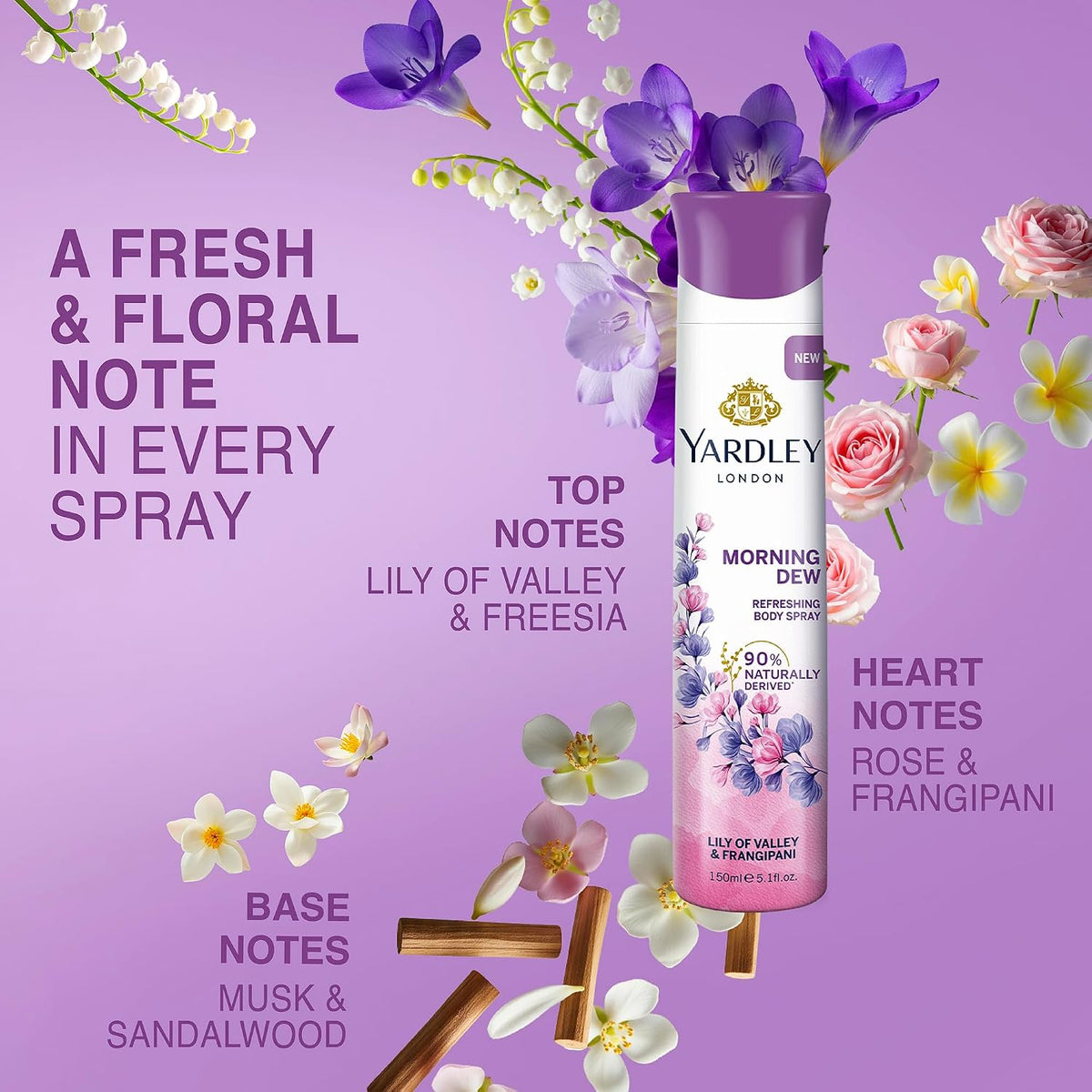 Yardley London Morning Dew Refreshing Deodorant Body Spray for Women, 150 ml