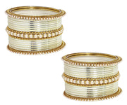 NMII Non-Precious Metal Base Metal Studded with Pearl or Zircon Gemstone and Linked with Ball Chain Glossy Finished Bangle Set For Women and Girls