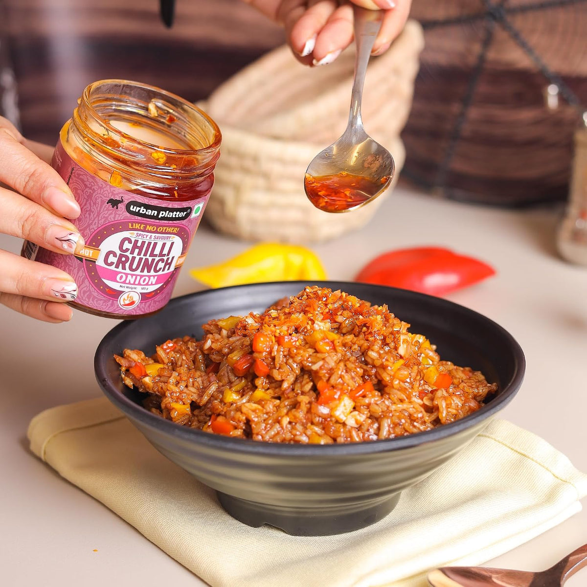 Urban Platter Onion Chilli Crunch, 180g (Spicy and Irresistibly Crunchy | Preservative-free | MSG-free)