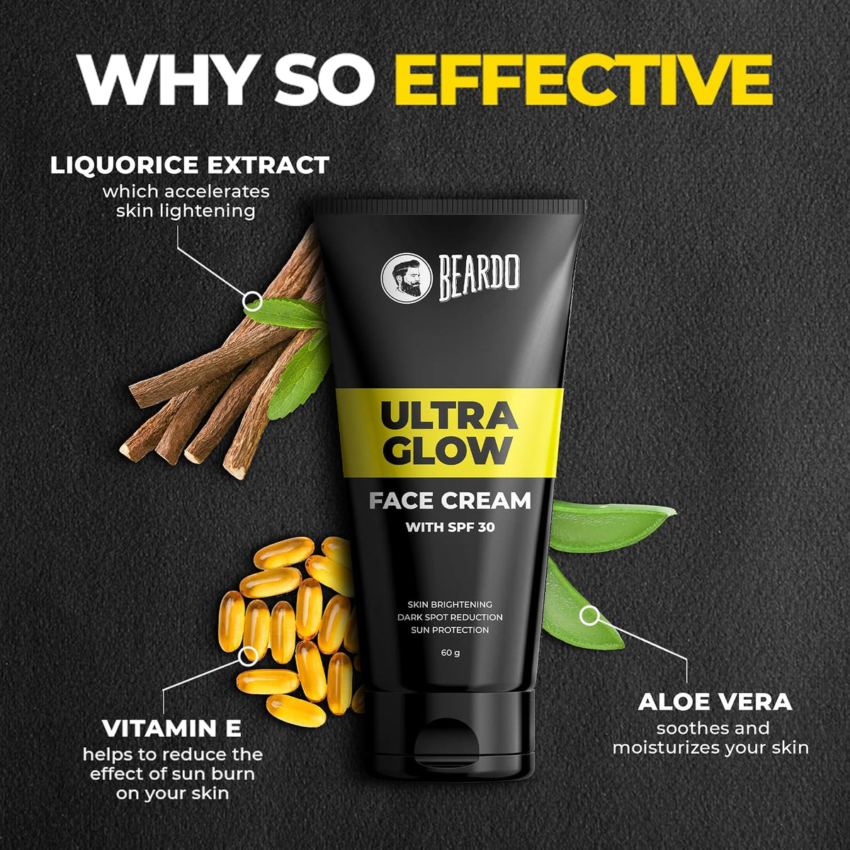 Beardo Ultraglow All in One Face Cream For Men with SPF 30, 60g | Aloe Vera With Vitamin E for Skin Brightening & Dark Spots Reduction