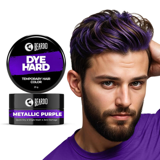 Beardo Dye Hard Temporary Hair Color - Metalic Purple, 25g | Temporary 1-Day 1-Wash | DIY Instant Hair Color Makeup for Men | No Bleach | No Ammonia | No Damage