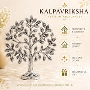 KridayKraft Metal Kalpavriksha Tree for Home Decor - Golden Wish Fulfilling Tree Metal Showpiece for Temple, Vastu, Office Table & Gifting Banyan (No 0 Silver)