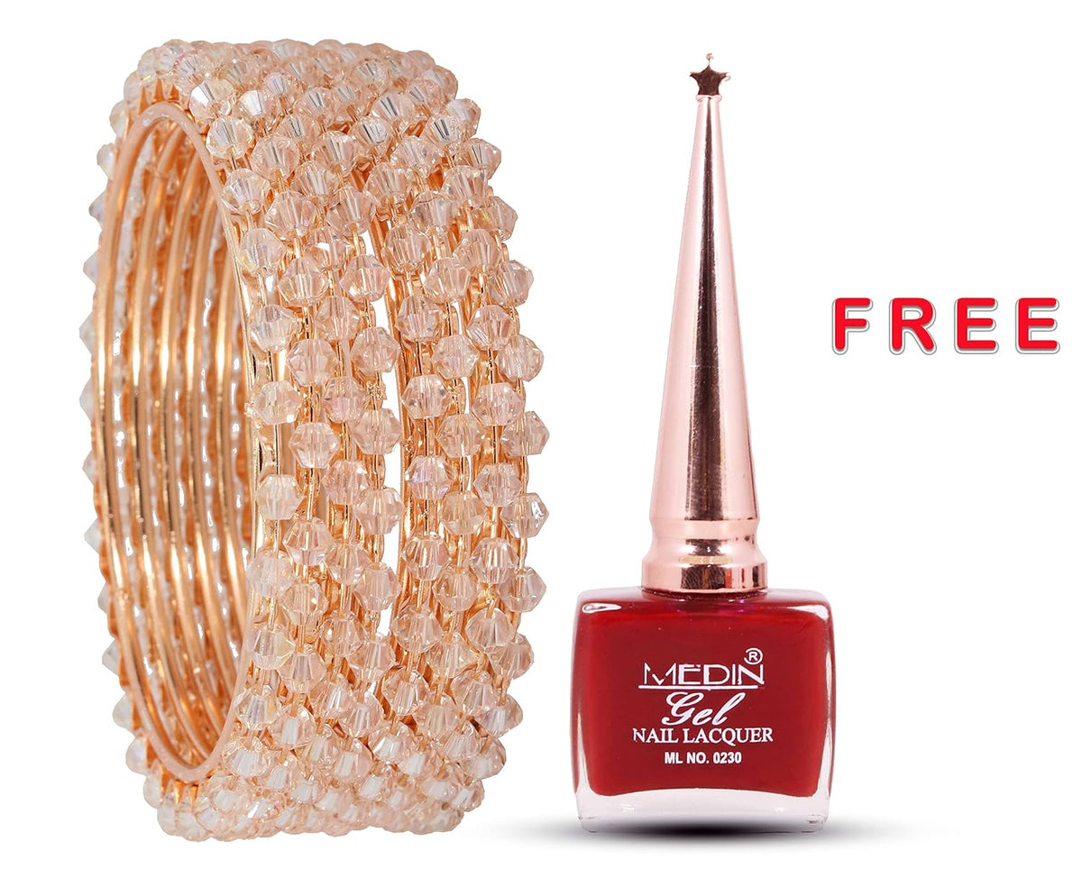 NMII Pearls Studded Metal Bangles Set For Women and Girls