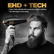 BEARDO Studio Professional Tornado Hair Dryer With 2000 Watts Power|Ac Motor, Concentrator, Diffuser, 2 Speeds, 3 Temperature Settings & Cool Shot Feature|For Professional Drying Experience|Black