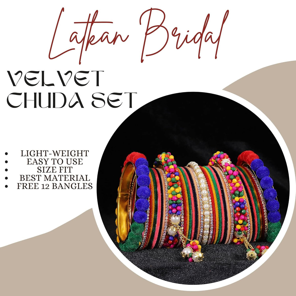 NMII Velvet Metal Bangles Pearls Moti Latkan Chuda Set For Bridal Women & Girls with American Diamond Stone | Beautiful Chuda Set | Bangles For Women | Premium Chura Set For Women- Set of 74