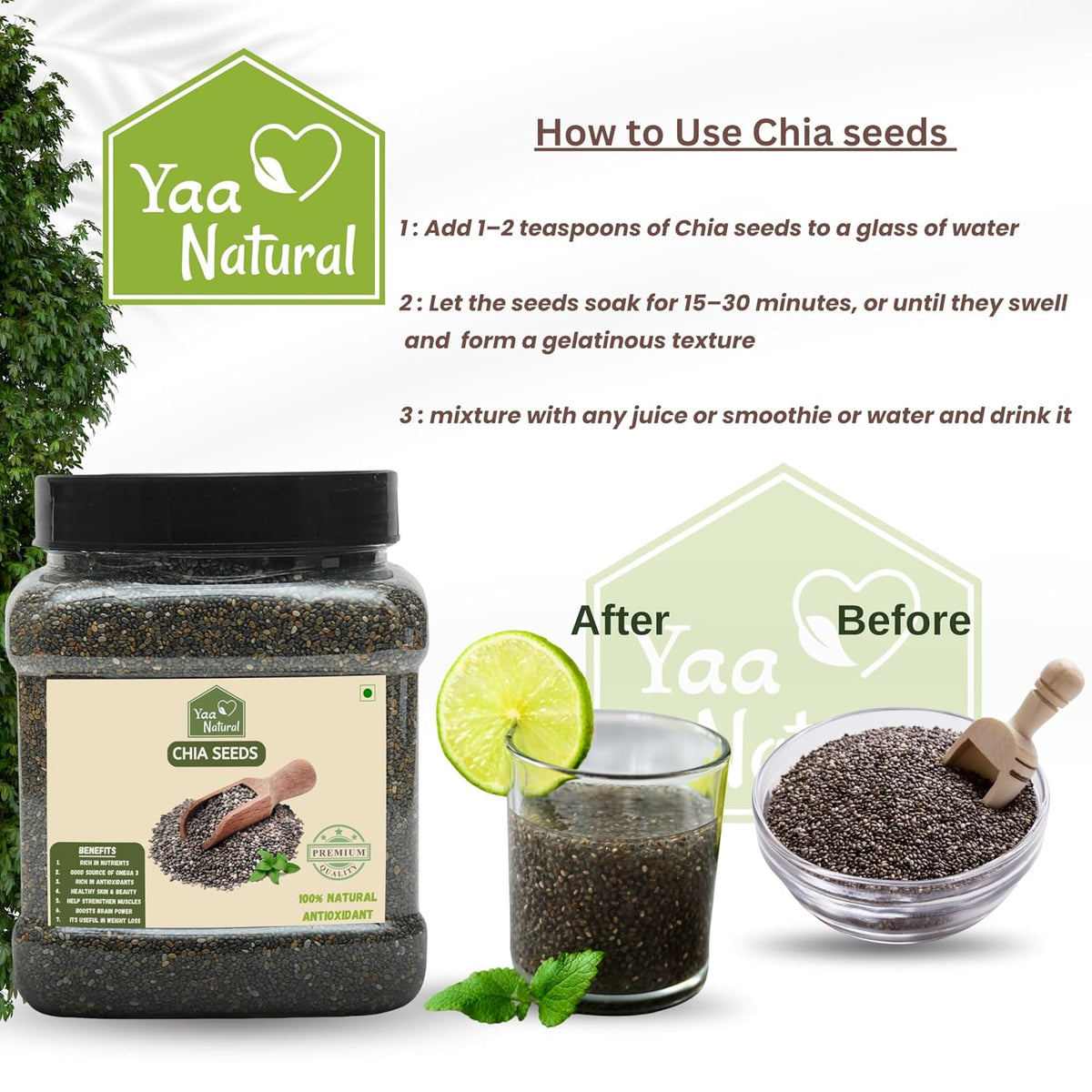 Yaa Natural Raw Chai seed Rich Omega-3, Protein in Calcium & Fiber,and Antioxidant & Weight Management 100% Natural Quality (