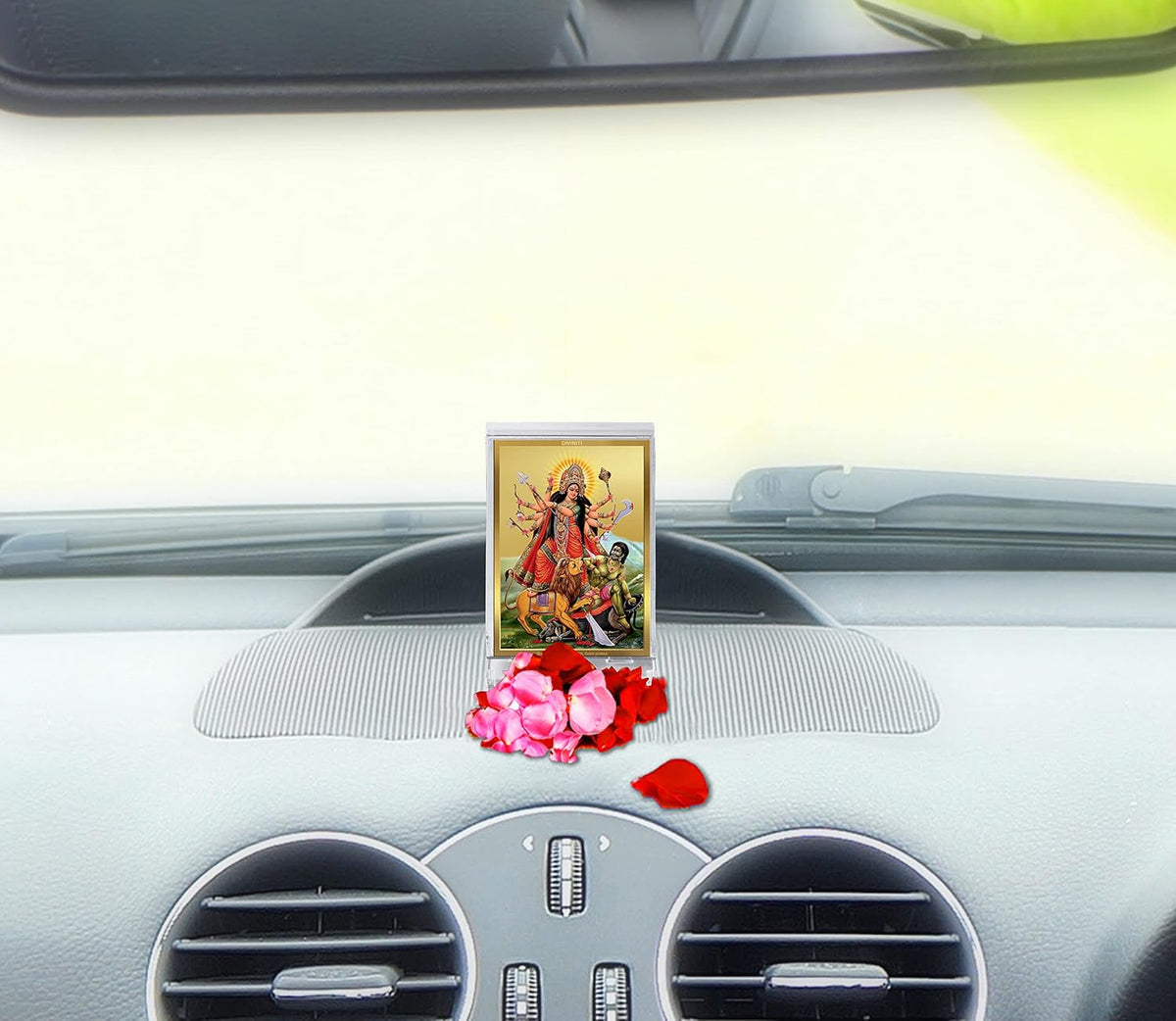 DIVINITI 24K Gold Plated Religious Car Dashboard Frame | Premium God Idol Frame for Car, Home Mandir & Office Table | Spiritual Gift, Decorative Showpiece | Durga