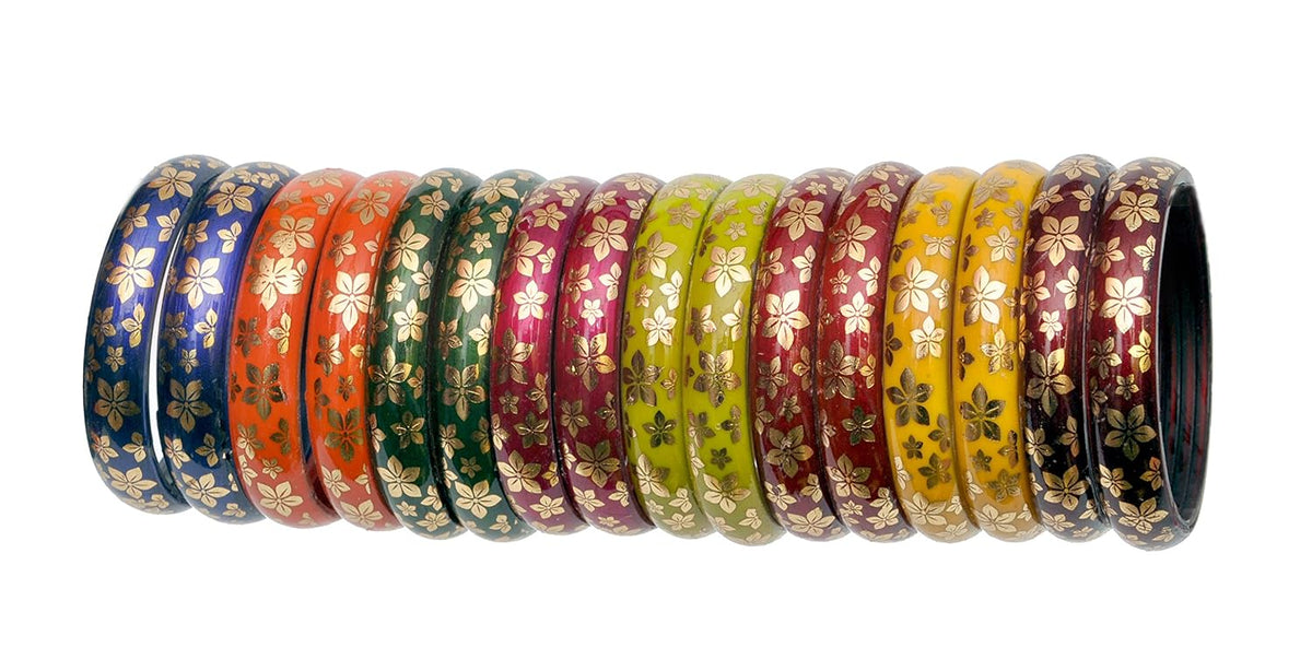NMII Multicolour Glass with Golden Print Design Glossy Finished Kada Set For Women and Girls