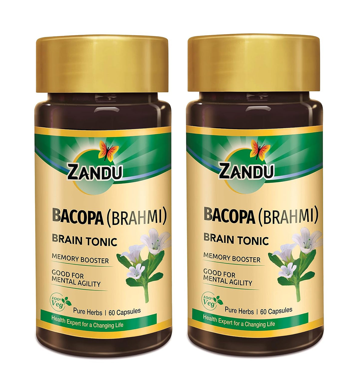 Zandu Bacopa (Brahmi) Capsules: An Age Old Ayurvedic Remedy Made Using Natural Extracts of Brahmi| Helps Improve Focus & Learning- 60 Veg capsules (Pack of 2)
