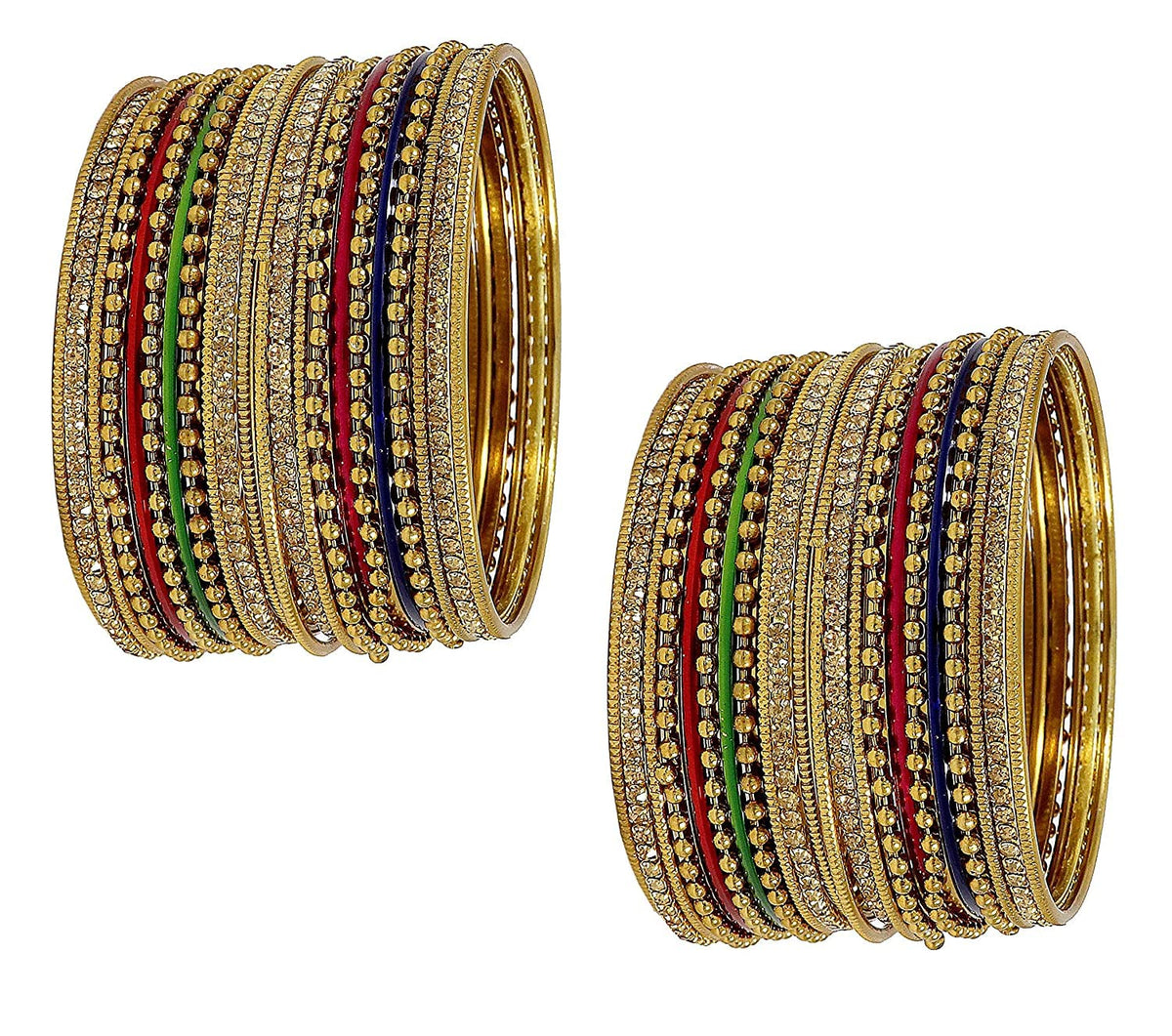 NMII Non-Precious Metal with Base Metal Zircon Gemstone Studded Glossy Finished Ballchain Linked Gold Plated Cutting Pattern Bangle set for Women and Girls