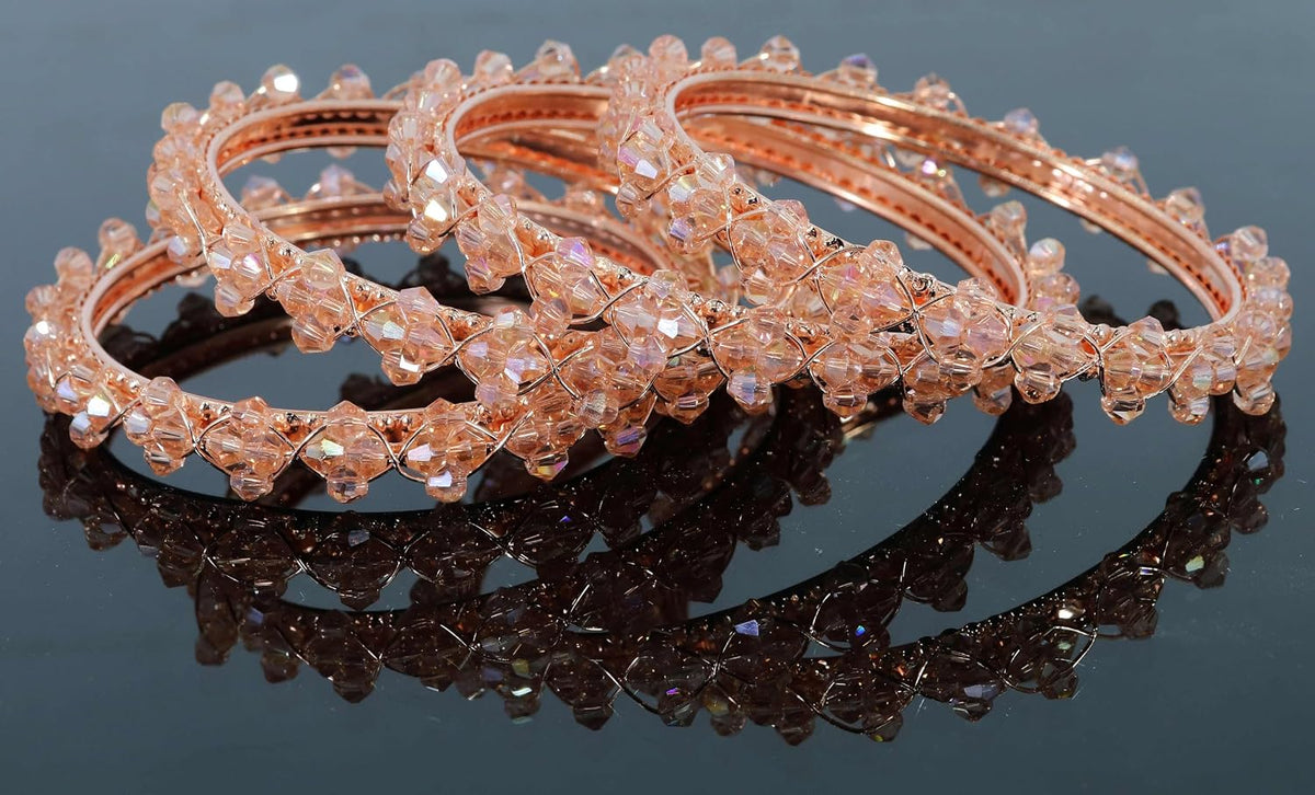 NMII Stylish Pearls Beads Bangles Set For Women & Girls | Women's Bangles Bracelet | Metal Bangles Kada Set For Wedding, Party, Festival, Daily | Women's Fashion Jewellery- Set of 4