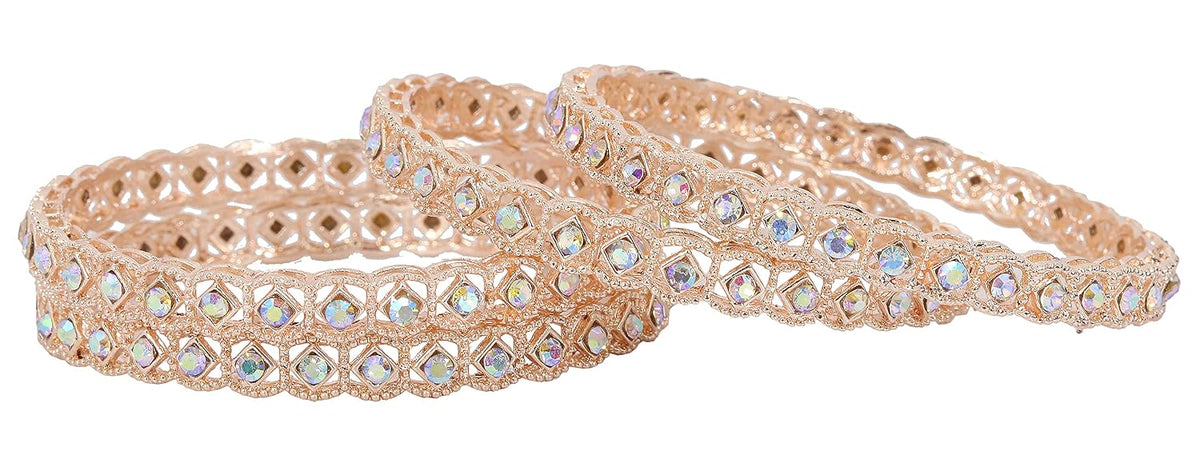 NMII Premium Metal with Zircon Gemstone Kada Bangles Set For Women and Girls | Fancy Women's Kada| Stylish Metal Bangles Set- Pack of 4