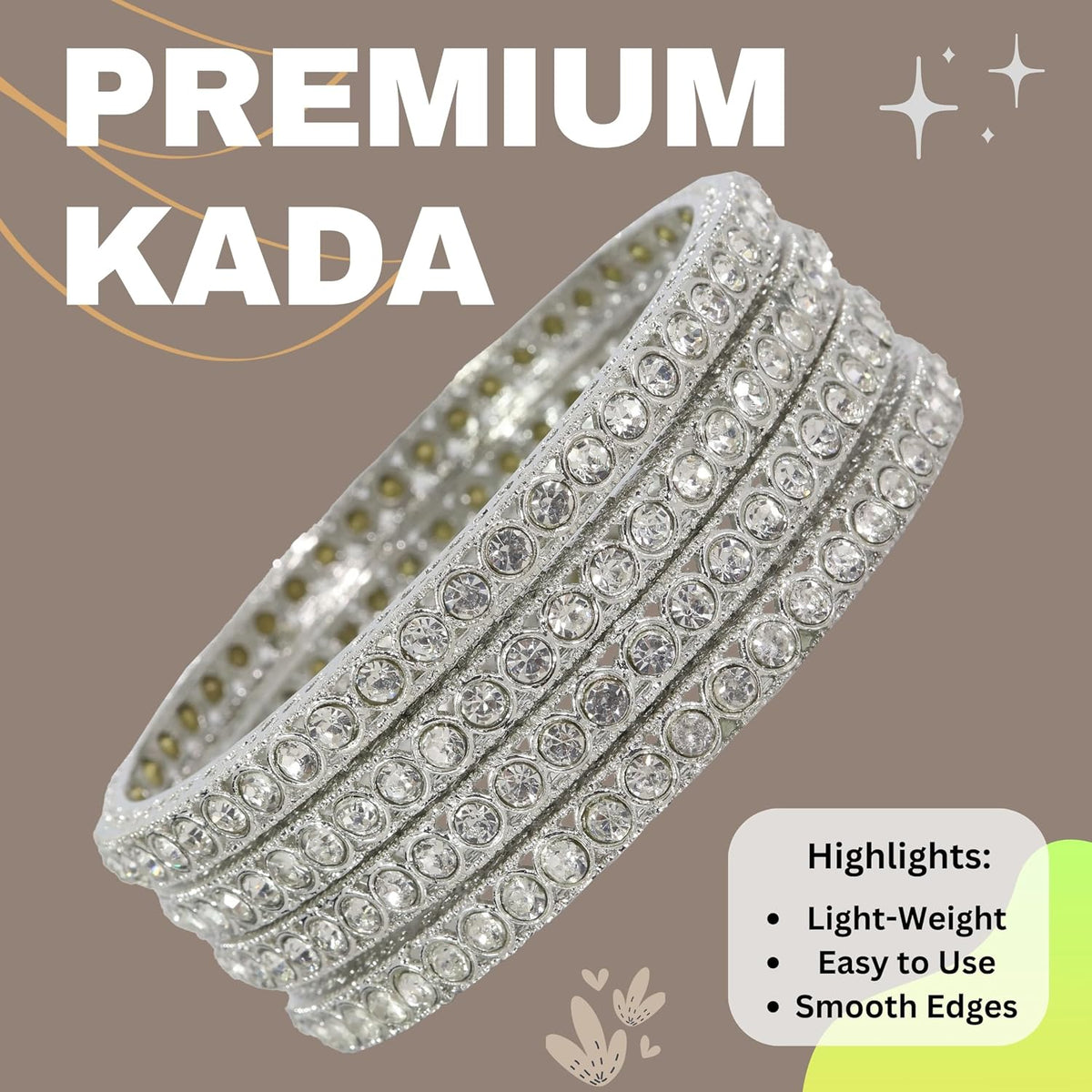 NMII Traditional Golden Metal Bangles Kada Set For Women & Girls with Zircon Stone | Diamond Bangles | Premium Bangles For Wedding, Party, Shadi, Function | Women's Fashion Jewellery- Set of 4