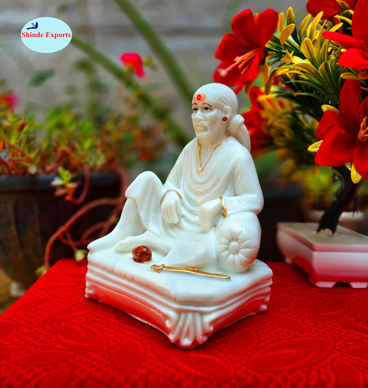 SHINDE EXPORTS Shirdi Saibaba Big Size dwarkamai Marble Idol for Pooja Room Statue for Home Worship Baba 6.5 inches murti