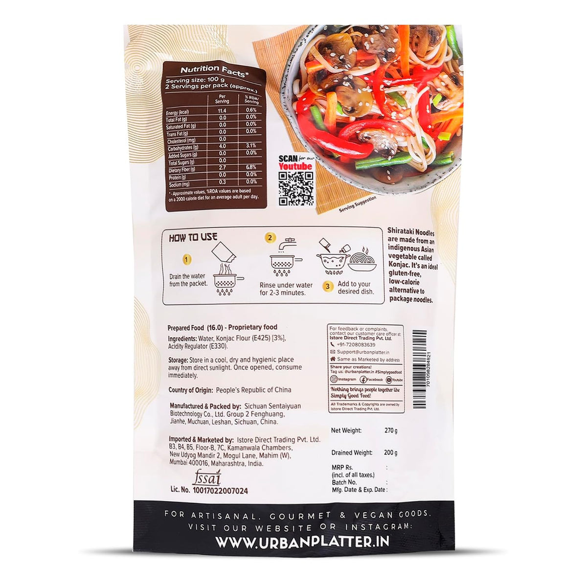 Urban Platter Shirataki Konjac Noodles, 270g (Fat-Free, Gluten-Free, Low Carb, Ready to Use)