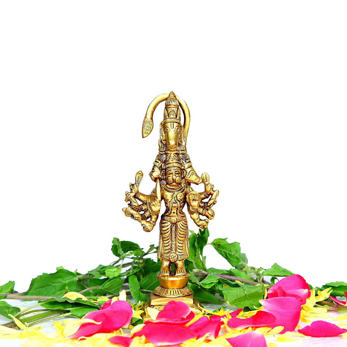 Aalayam Selveer Panchmukhi Hanuman Brass Statue Standing | Panchmukha Hanuman Brass | Brass Panchmukhi Hanuman 13cm Height Brass Gold Colour 1 Piece