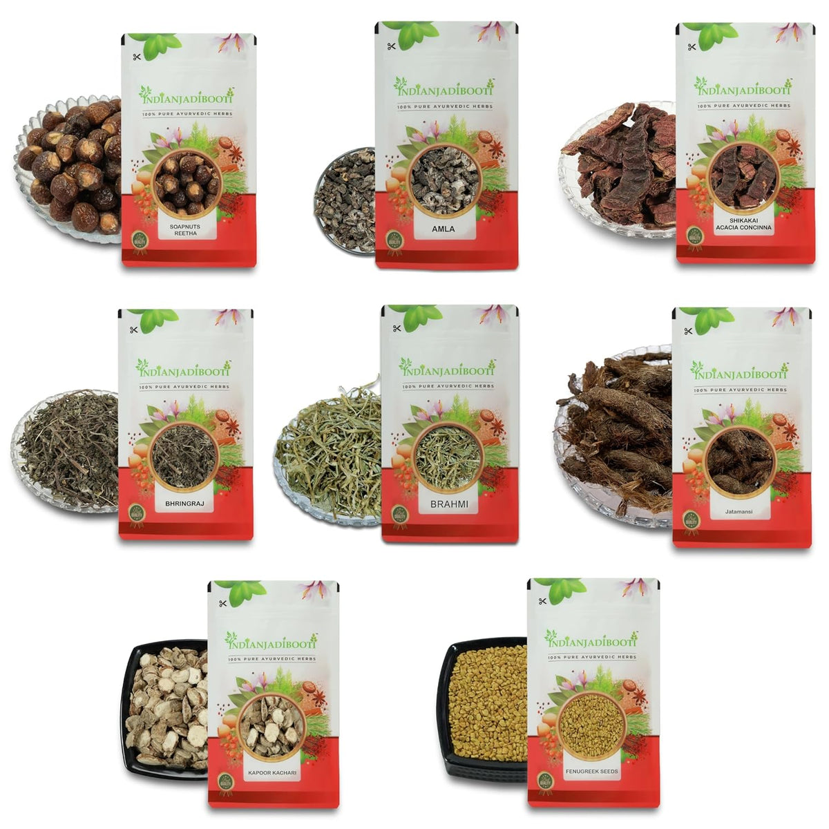 IndianJadiBooti 8-in-1 Herbal Hair Kit | Raw Wash & Mask (450g)