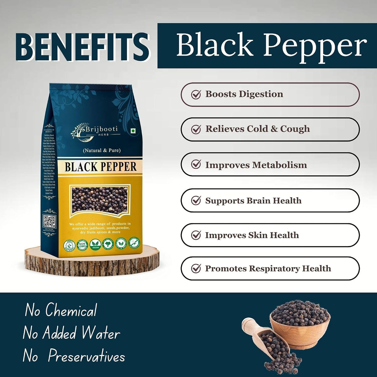 BrijBooti Black Pepper 400 Gm - Kali Mirch - Black Mirch Whole - Black Pepper Whole - Peppercorn - Kali Mirch Sabut