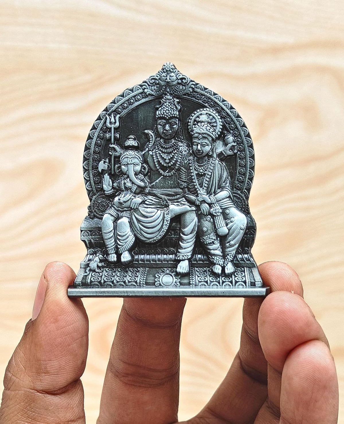 SHINDE EXPORTS Small Lord Shiva Parvati Family parivar Shiv Ganesha Metal murti Idol for Home mandir car Dashboard Temple (Grey)