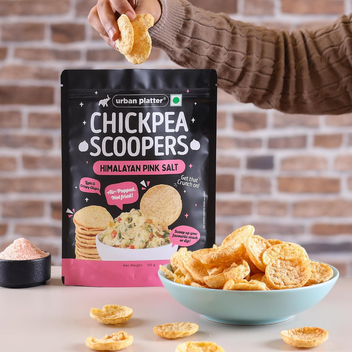 Urban Platter Chickpea Scoopers - Himalayan Pink Salt, 50g (Popped Chips | Lightly Salted | Air Popped, Not Fried)