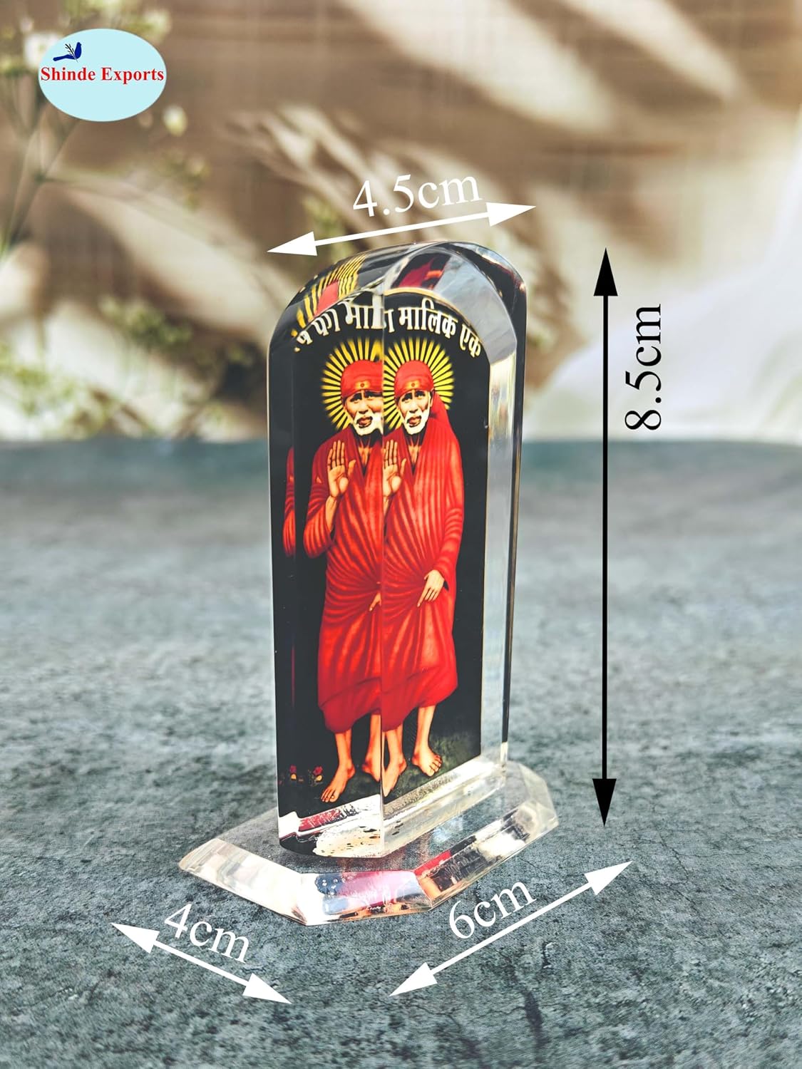 SHINDE EXPORTS sai Baba Acrylic car Dashboard Idol Cum Desk Stand 3.5 inches (Standing Baba)