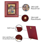 DIVINITI 24K Gold Plated Lord Shiva, Maa Parvati, Shri Ganesha Ji and Lord Kartikeya Photo Frame | Religious Gift & Spiritual Decor | MDF Gold Foil Frame for Temple, Wall & Gift | 16 x 13.5 CM